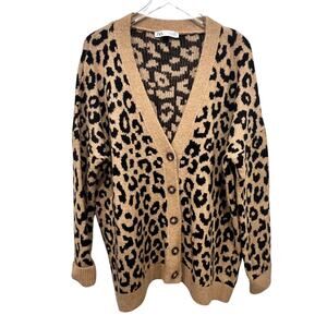 Zara Leopard Print Oversized Cardigan Sweater Size S NWOT Streetwear Urban